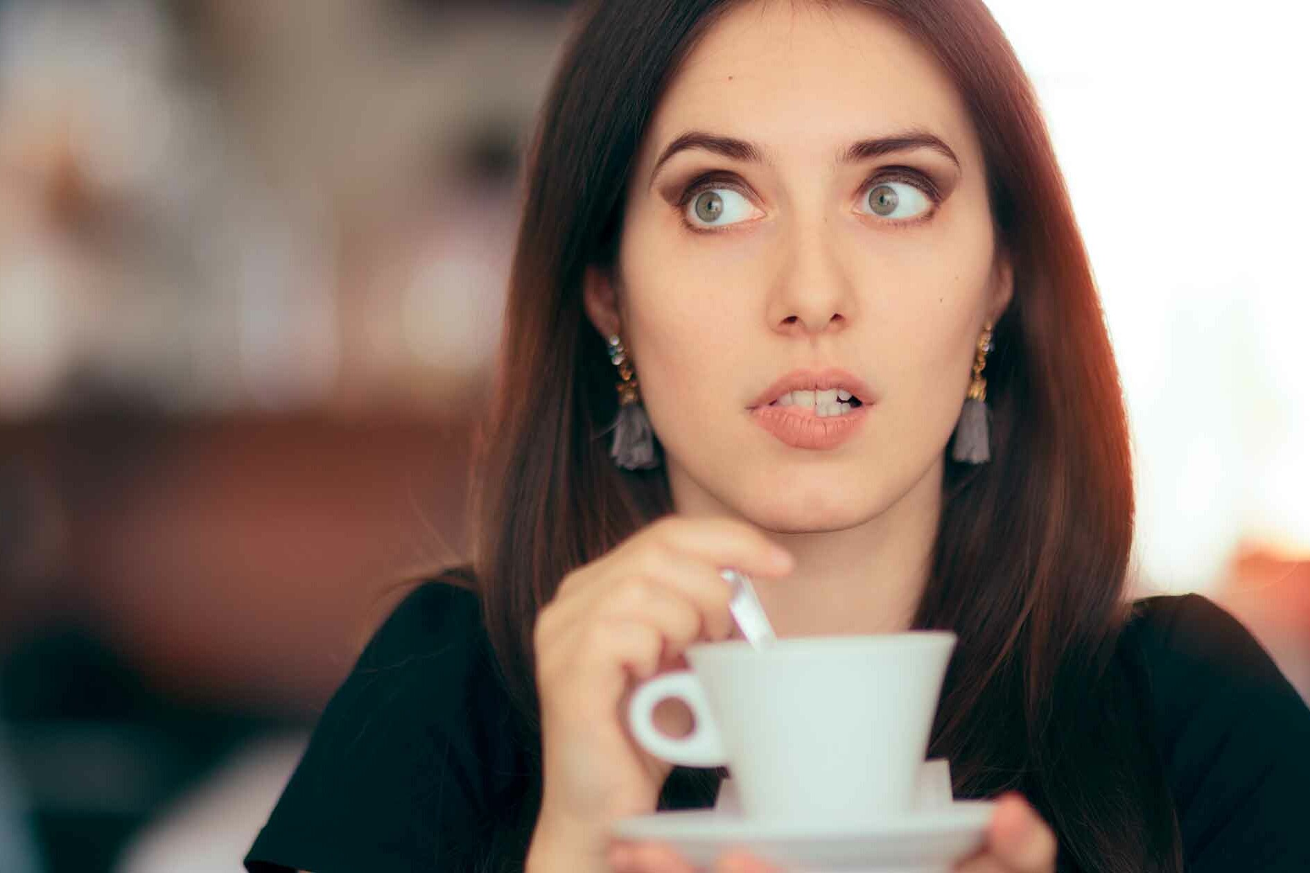 Woman Surprised by Ghost Over Coffee - Haunting