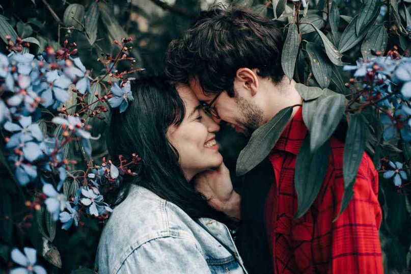 Cute couple about to kiss